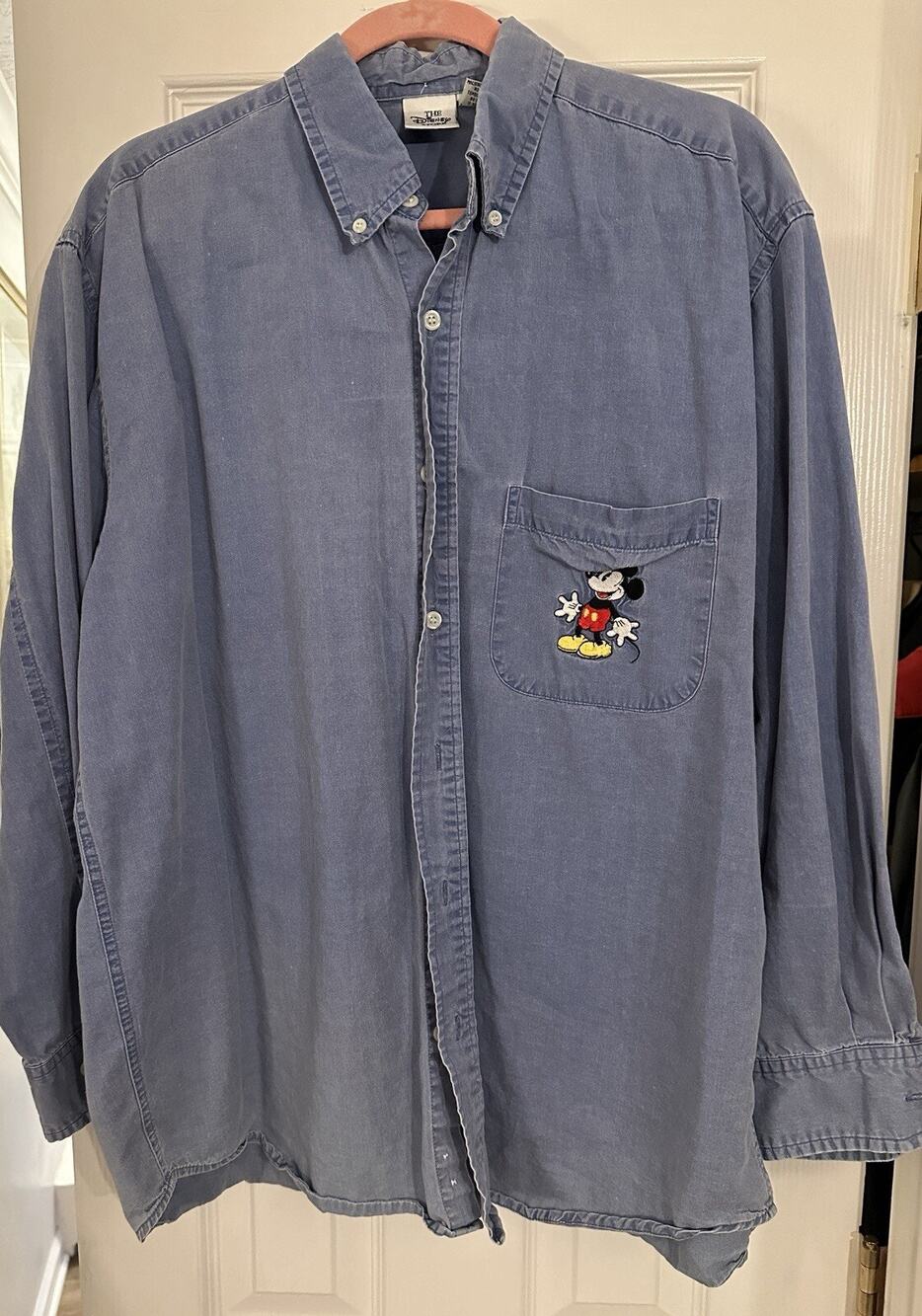 Vintage Disney Store Blue Long Sleeve Button Up Shirt- Mickey Embroidered Sz Lg